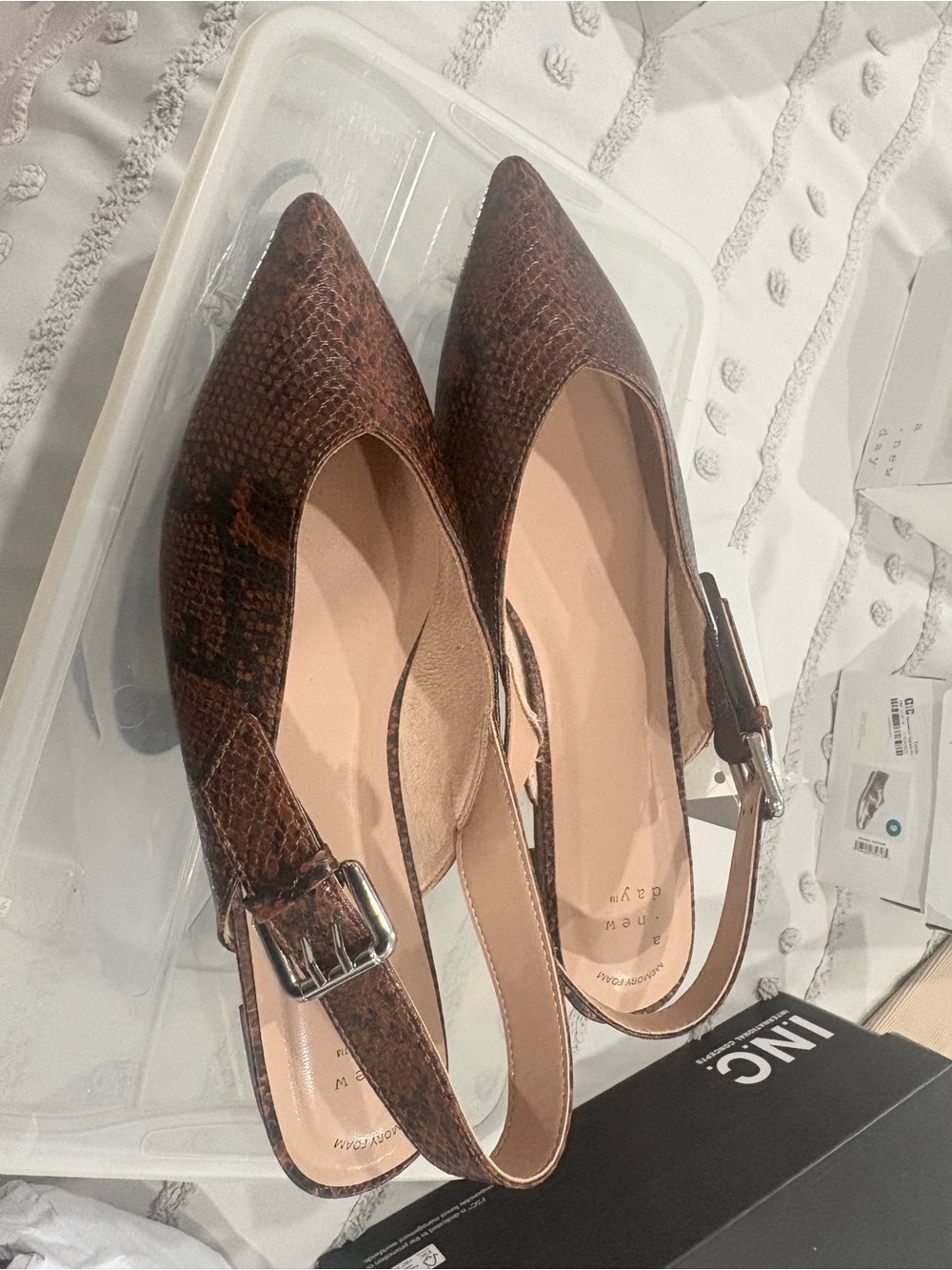 a new day Brown Snake-Print Pointed Slingback Flats